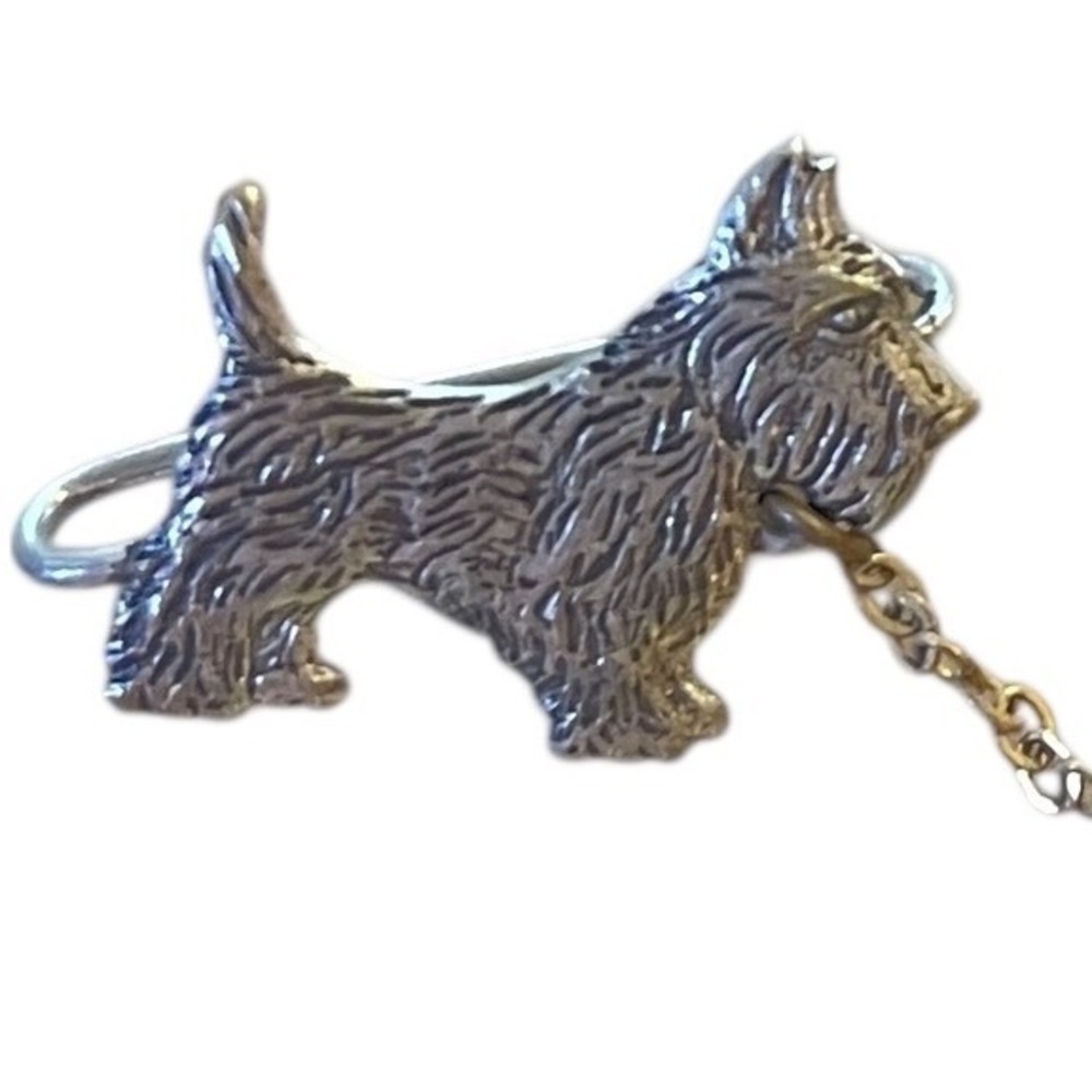 Vintage Scottish Duo Terrier Dog Brooch Charm  Leash Chain Silver &Gold Tone - Picture 6 of 6